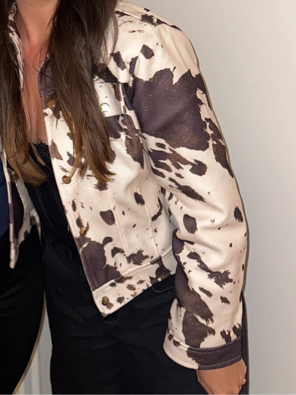 Cow Print Button Western Jacket Cream & Brown - Picture 5 of 5